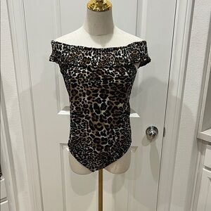 Hot Kiss Leopard Print Off-Shoulder Bodysuit